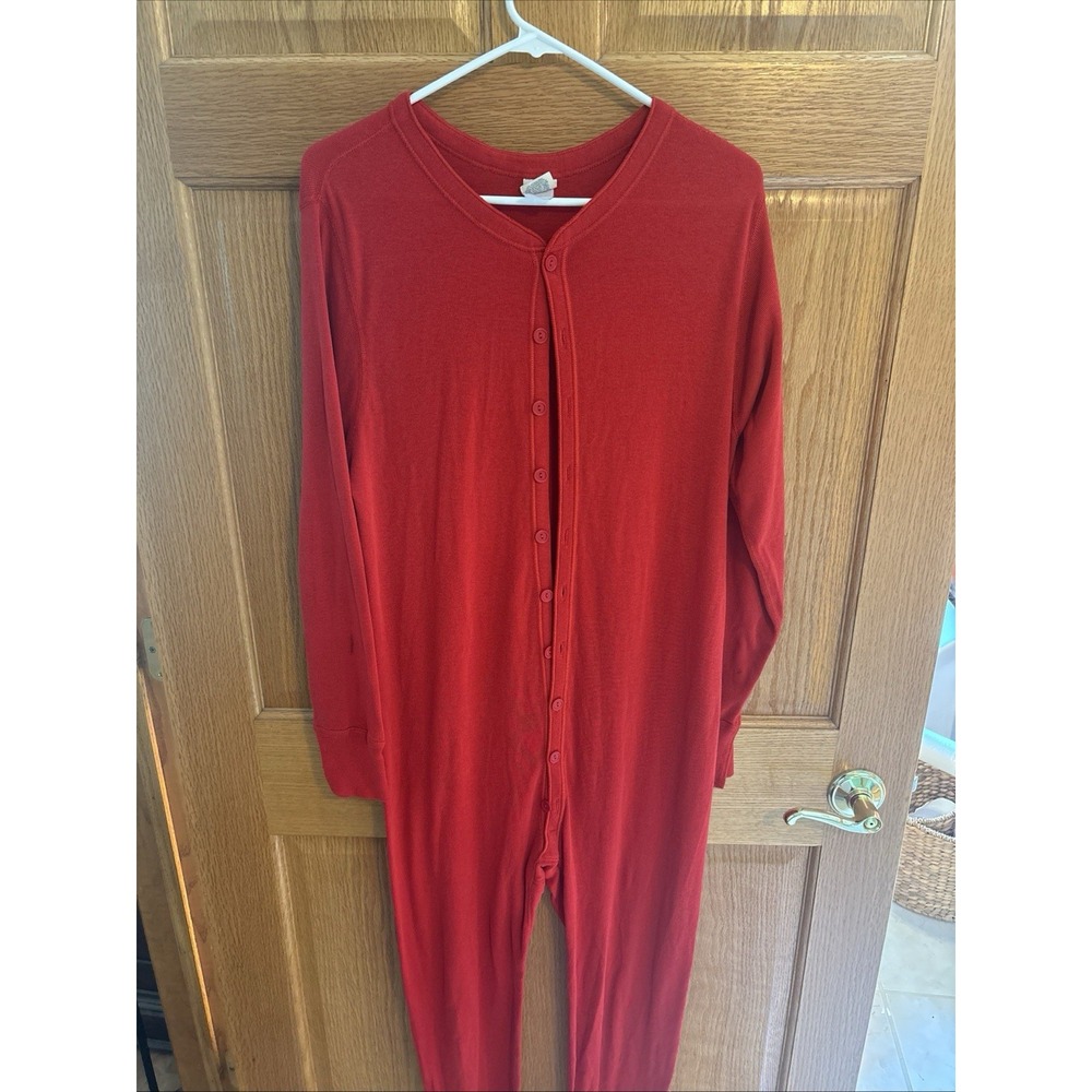 Morgan Mills Mens XL Red Cotton/Polyester Long Sleeve Union Suit Pajamas